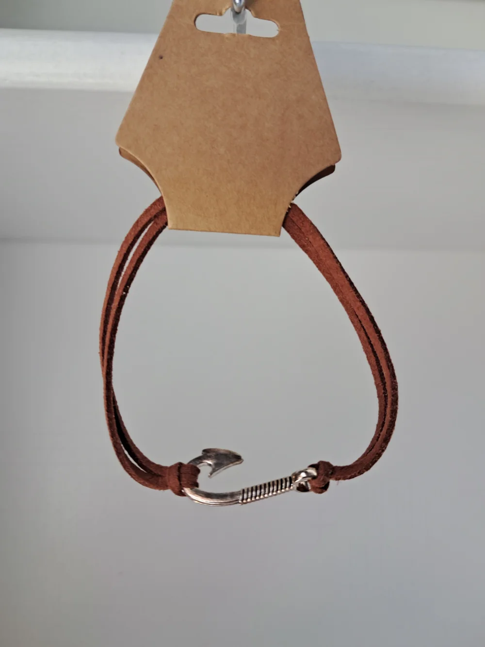 Handmade Brown Faux Suede Bracelet with Silver Fish Hook Accent